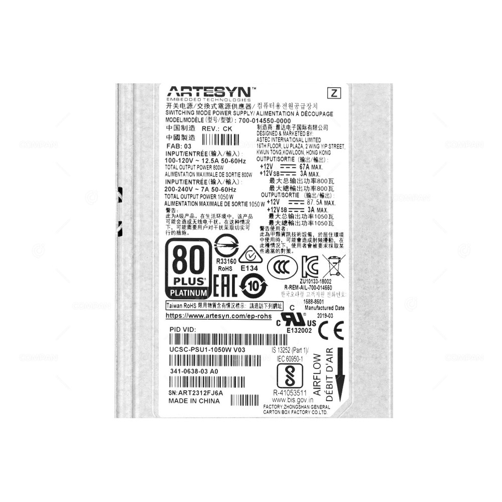 UCSC-PSU1-1050W CISCO PSU 1050W 80 PLUS PLATINUM FOR CISCO UCS S3260 M3 M4